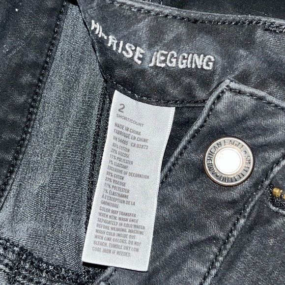 American Eagle Hi Rise Denim Black Jeggings Sz 2 - Picture 4 of 7